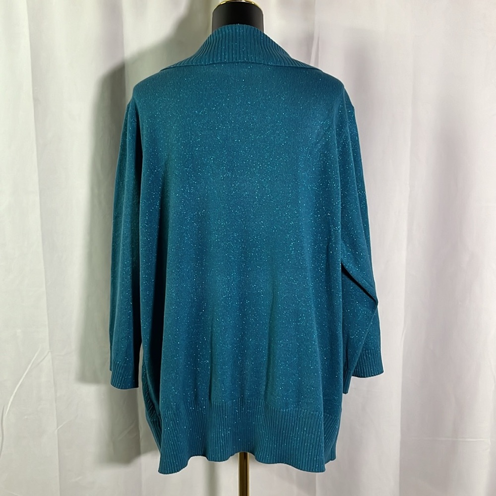 NWT Karen Scott Teal Rhinestone Embellished Glittery Twofer Cardigan - Picture 3 of 16